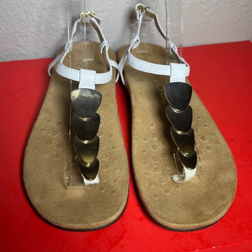 Vionic Women's Miami Thong Flat White Leather Sandals Size 10